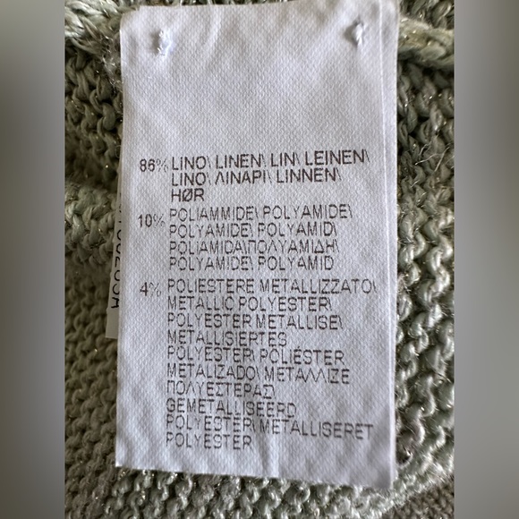 Brunello Cucinelli Heather Green Linen-Blend Sparkle Knit V-neck Sweater - Picture 12 of 13